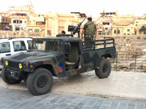 Lebanese army near in historic Baalbek.